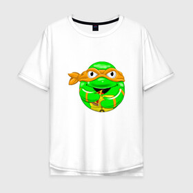 Мужская футболка хлопок Oversize с принтом Микеланджело с пиццей в Белгороде, 100% хлопок | свободный крой, круглый ворот, “спинка” длиннее передней части | Тематика изображения на принте: donatello | leonardo | michelangelo | ninja | pizza | raphael | turtles | донателло | животные | карате | комикс | комиксы | леонардо | микеланджело | мультфильм | мутант | мутанты | ниндзя | пицца | рафаэль | сплинтер | супергерой