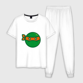 Мужская пижама хлопок с принтом Michelangelo в Белгороде, 100% хлопок | брюки и футболка прямого кроя, без карманов, на брюках мягкая резинка на поясе и по низу штанин
 | donatello | leonardo | michelangelo | ninja | pizza | raphael | turtles | донателло | животные | карате | комикс | комиксы | леонардо | микеланджело | мультфильм | мутант | мутанты | ниндзя | пицца | рафаэль | сплинтер | супергерой