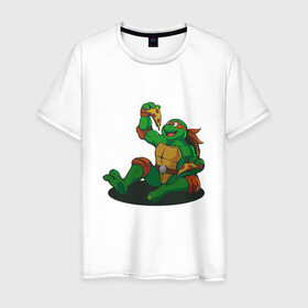 Мужская футболка хлопок с принтом Pizza - Ninja Turtles в Белгороде, 100% хлопок | прямой крой, круглый вырез горловины, длина до линии бедер, слегка спущенное плечо. | donatello | leonardo | michelangelo | ninja | pizza | raphael | turtles | донателло | животные | карате | комикс | комиксы | леонардо | микеланджело | мультфильм | мутант | мутанты | ниндзя | пицца | рафаэль | сплинтер | супергерой