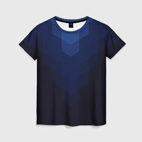 Женская футболка 3D с принтом Сине-черная Геометрия Линий в Белгороде, 100% полиэфир ( синтетическое хлопкоподобное полотно) | прямой крой, круглый вырез горловины, длина до линии бедер | абстракция | в топе | в тренде | волейбол | геометрический | геометрия линий | линии | популярный | сине черный | синий | спорт | спортивный | форма | футбол | черный