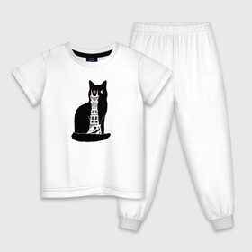 Детская пижама хлопок с принтом КотоМордор в Белгороде, 100% хлопок |  брюки и футболка прямого кроя, без карманов, на брюках мягкая резинка на поясе и по низу штанин
 | cat | башня | властелин колец | киса | кот | котенок | котэ | кошка | мордор | фильм | черный