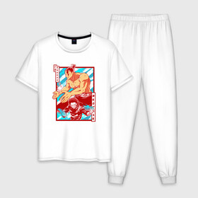 Мужская пижама хлопок с принтом МАГИЧЕСКАЯ БИТВА SUKUNA в Белгороде, 100% хлопок | брюки и футболка прямого кроя, без карманов, на брюках мягкая резинка на поясе и по низу штанин
 | anime | japan | japanese | jujutsu | jujutsu kaisen | kaisen | sukuna | аниме | двуликий призрак | иероглифы | инумаки | итадори | итадори юдзи | магическая битва | нобара | панда | рёмен | рёмен сукуна | сатору | сукуна | юдзи