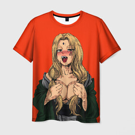 Мужская футболка 3D с принтом Ahegao Цунаде в Белгороде, 100% полиэфир | прямой крой, круглый вырез горловины, длина до линии бедер | Тематика изображения на принте: ahegao | anime | anime girl | ахегао | девушка | охегао | семпай | цунаде | цунадэ