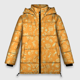 Женская зимняя куртка Oversize с принтом оранжевая еда в Белгороде, верх — 100% полиэстер; подкладка — 100% полиэстер; утеплитель — 100% полиэстер | длина ниже бедра, силуэт Оверсайз. Есть воротник-стойка, отстегивающийся капюшон и ветрозащитная планка. 

Боковые карманы с листочкой на кнопках и внутренний карман на молнии | еда | кофе | овощи | пончики | фрукты | чай