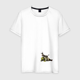 Мужская футболка хлопок с принтом Шрек в Белгороде, 100% хлопок | прямой крой, круглый вырез горловины, длина до линии бедер, слегка спущенное плечо. | кот в сапогах | осел | фиона | чаминг | шрек