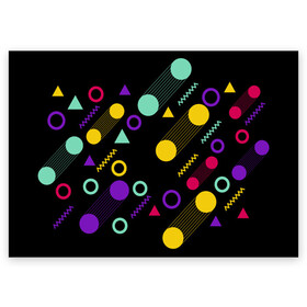 Поздравительная открытка с принтом Круги и Треугольники в Белгороде, 100% бумага | плотность бумаги 280 г/м2, матовая, на обратной стороне линовка и место для марки
 | геометрия | круги | минимализм | треугольники | цвета