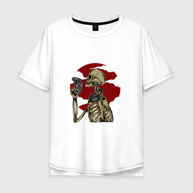 Мужская футболка хлопок Oversize с принтом GAMING 4EVER в Белгороде, 100% хлопок | свободный крой, круглый ворот, “спинка” длиннее передней части | game | джостик | игры | контролер | кости | луна | наушники | облака | скелет | уши | череп