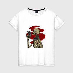 Женская футболка хлопок с принтом GAMING 4EVER в Белгороде, 100% хлопок | прямой крой, круглый вырез горловины, длина до линии бедер, слегка спущенное плечо | game | джостик | игры | контролер | кости | луна | наушники | облака | скелет | уши | череп