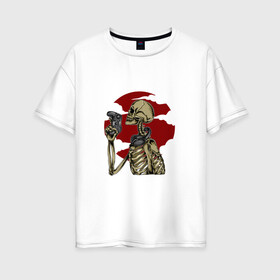 Женская футболка хлопок Oversize с принтом GAMING 4EVER в Белгороде, 100% хлопок | свободный крой, круглый ворот, спущенный рукав, длина до линии бедер
 | game | джостик | игры | контролер | кости | луна | наушники | облака | скелет | уши | череп