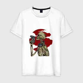 Мужская футболка хлопок с принтом GAMING 4EVER в Белгороде, 100% хлопок | прямой крой, круглый вырез горловины, длина до линии бедер, слегка спущенное плечо. | game | джостик | игры | контролер | кости | луна | наушники | облака | скелет | уши | череп