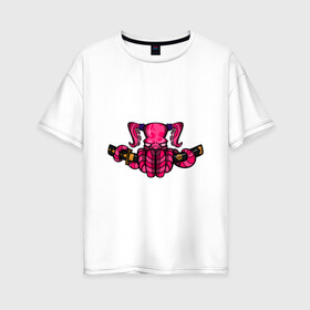 Женская футболка хлопок Oversize с принтом Octogirl в Белгороде, 100% хлопок | свободный крой, круглый ворот, спущенный рукав, длина до линии бедер
 | граффити | девочка | катана | осьминог | хвостики