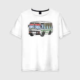 Женская футболка хлопок Oversize с принтом Пазик в Белгороде, 100% хлопок | свободный крой, круглый ворот, спущенный рукав, длина до линии бедер
 | бабрбук | иркутск | ново ленино