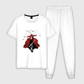 Мужская пижама хлопок с принтом Hellsing bats в Белгороде, 100% хлопок | брюки и футболка прямого кроя, без карманов, на брюках мягкая резинка на поясе и по низу штанин
 | вампир | винтовка | девушка | летучие мыши