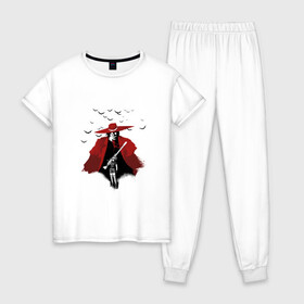 Женская пижама хлопок с принтом Hellsing bats в Белгороде, 100% хлопок | брюки и футболка прямого кроя, без карманов, на брюках мягкая резинка на поясе и по низу штанин | Тематика изображения на принте: вампир | винтовка | девушка | летучие мыши
