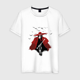 Мужская футболка хлопок с принтом Hellsing bats в Белгороде, 100% хлопок | прямой крой, круглый вырез горловины, длина до линии бедер, слегка спущенное плечо. | Тематика изображения на принте: вампир | винтовка | девушка | летучие мыши