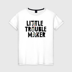 Женская футболка хлопок с принтом Little Trouble Maker в Белгороде, 100% хлопок | прямой крой, круглый вырез горловины, длина до линии бедер, слегка спущенное плечо | tom  jerry | tom and jerry | vdzabma | джерри | том | том  джерри | том и джерри