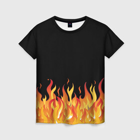 Женская футболка 3D с принтом ОГОНЬ И НИЧЕГО ЛИШНЕГО в Белгороде, 100% полиэфир ( синтетическое хлопкоподобное полотно) | прямой крой, круглый вырез горловины, длина до линии бедер | blaze | cs go | csgo | блазе | блейз | вектор | кс го | ксго | на черном фоне | нечего лишнего | огонь | пламя | языки пламени
