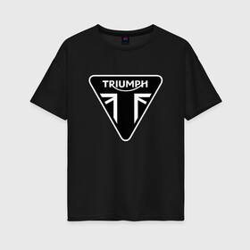 Женская футболка хлопок Oversize с принтом Triumph | Мото Лого (Z) в Белгороде, 100% хлопок | свободный крой, круглый ворот, спущенный рукав, длина до линии бедер
 | Тематика изображения на принте: bike | bikers | moto | motorcycle | sport | triumph | байк | байкер | дигби джонс | мото | мотобренд | мотоциклы | спорт | триумф