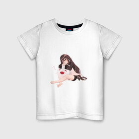 Детская футболка хлопок с принтом Отдыхающая Ху Тао в Белгороде, 100% хлопок | круглый вырез горловины, полуприлегающий силуэт, длина до линии бедер | Тематика изображения на принте: арт | милая девушка | отдых | привидение | призрак | рисунок | ху тао
