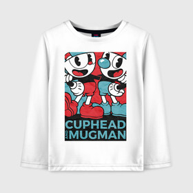 Детский лонгслив хлопок с принтом Cuphead and Mugman в Белгороде, 100% хлопок | круглый вырез горловины, полуприлегающий силуэт, длина до линии бедер | cuphead | game | mugman | арт | голова | игра | капхед | постер | чашка