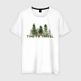 Мужская футболка хлопок с принтом Время путешествовать в Белгороде, 100% хлопок | прямой крой, круглый вырез горловины, длина до линии бедер, слегка спущенное плечо. | время путешествовать | дерево | елка | лес | приключение | путешествие
