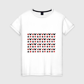 Женская футболка хлопок с принтом Карточные масти в Белгороде, 100% хлопок | прямой крой, круглый вырез горловины, длина до линии бедер, слегка спущенное плечо | бубны | карты | козырь | крести | масти | пики | червы