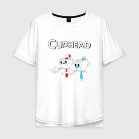 Мужская футболка хлопок Oversize с принтом Cuphead в Белгороде, 100% хлопок | свободный крой, круглый ворот, “спинка” длиннее передней части | Тематика изображения на принте: cuphead | tdcuphd | горит пукан | двое | игры | невозможно пройти. | чашки головы | чашкоголовые