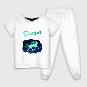 Детская пижама хлопок с принтом Dream в Белгороде, 100% хлопок |  брюки и футболка прямого кроя, без карманов, на брюках мягкая резинка на поясе и по низу штанин
 | Тематика изображения на принте: грива | звезды | лошадь | мечта | небо | пони | сказка | сон