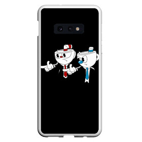 Чехол для Samsung S10E с принтом CUPHEAD PULP FICTION в Белгороде, Силикон | Область печати: задняя сторона чехла, без боковых панелей | art | cartoon | cup | cuphead | devil | dice | fiction | game | king | mugman | pulp | the | арт | бос | босс | голова | демон | дьявол | игра | капхед | криминальное | магмен | мультик | мультфильм | платформер | чаша | чашка | человек | черт 