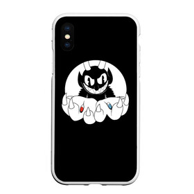 Чехол для iPhone XS Max матовый с принтом CUPHEAD THE MATRIX в Белгороде, Силикон | Область печати: задняя сторона чехла, без боковых панелей | art | blue | cartoon | cup | cuphead | devil | dice | game | king | matrix | mugman | red | the | арт | бос | босс | голова | демон | дьявол | игра | капхед | красный | магмен | матрица | мультик | мультфильм | платформер | синий | чаша | чашка