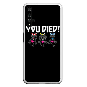 Чехол для Honor 20 с принтом YOU DIED в Белгороде, Силикон | Область печати: задняя сторона чехла, без боковых панелей | Тематика изображения на принте: art | cartoon | cup | cuphead | dark | devil | dice | die | died | game | ghost | gta | king | mugman | souls | the | you | арт | бос | босс | голова | демон | дьявол | игра | капхед | магмен | мультик | мультфильм | потрачено | приведение | пр