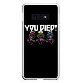 Чехол для Samsung S10E с принтом YOU DIED в Белгороде, Силикон | Область печати: задняя сторона чехла, без боковых панелей | Тематика изображения на принте: art | cartoon | cup | cuphead | dark | devil | dice | die | died | game | ghost | gta | king | mugman | souls | the | you | арт | бос | босс | голова | демон | дьявол | игра | капхед | магмен | мультик | мультфильм | потрачено | приведение | пр