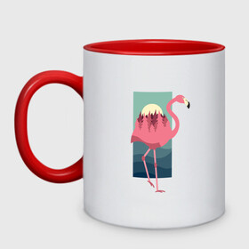 Кружка двухцветная с принтом Фламинго лес и закат в Белгороде, керамика | объем — 330 мл, диаметр — 80 мм. Цветная ручка и кайма сверху, в некоторых цветах — вся внутренняя часть | africa | afrika | bird | double exposure | fashion | flamingo | forest | landscape | pink flamingo | summer | sunset | африка | двойная экспозиция | лес | лето | мода | нарисованный фламинго | пейзаж | птица | рисунок | розовый фламинго | тре