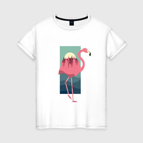 Женская футболка хлопок с принтом Фламинго лес и закат в Белгороде, 100% хлопок | прямой крой, круглый вырез горловины, длина до линии бедер, слегка спущенное плечо | africa | afrika | bird | double exposure | fashion | flamingo | forest | landscape | pink flamingo | summer | sunset | африка | двойная экспозиция | лес | лето | мода | нарисованный фламинго | пейзаж | птица | рисунок | розовый фламинго | тре