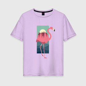 Женская футболка хлопок Oversize с принтом Фламинго лес и закат в Белгороде, 100% хлопок | свободный крой, круглый ворот, спущенный рукав, длина до линии бедер
 | africa | afrika | bird | double exposure | fashion | flamingo | forest | landscape | pink flamingo | summer | sunset | африка | двойная экспозиция | лес | лето | мода | нарисованный фламинго | пейзаж | птица | рисунок | розовый фламинго | тре