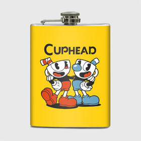 Фляга с принтом CUPHEAD в Белгороде, металлический корпус | емкость 0,22 л, размер 125 х 94 мм. Виниловая наклейка запечатывается полностью | Тематика изображения на принте: run and gun | studiomdhr entertainment | tedcuphd | платформер | чашкоголовый