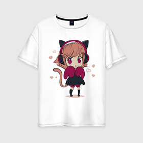 Женская футболка хлопок Oversize с принтом Little kawaii anime girl в Белгороде, 100% хлопок | свободный крой, круглый ворот, спущенный рукав, длина до линии бедер
 | anime | cute | girl | аниме | арт | девочка | девушка | манга | рисунок | уши