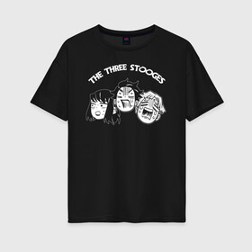 Женская футболка хлопок Oversize с принтом THE THREE STOOGES в Белгороде, 100% хлопок | свободный крой, круглый ворот, спущенный рукав, длина до линии бедер
 | demon slayer | kamado | kimetsu no yaiba | nezuko | tanjiro | аниме | гию томиока | зеницу агацума | иноске хашибира | камадо | клинок | корзинная девочка | манга | музан кибуцуджи | незуко | рассекающий демонов | танджиро