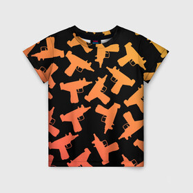 Детская футболка 3D с принтом Узи в Белгороде, 100% гипоаллергенный полиэфир | прямой крой, круглый вырез горловины, длина до линии бедер, чуть спущенное плечо, ткань немного тянется | градиент | минимализм | оружие | пистолет автомат | узи