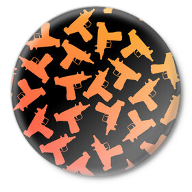 Значок с принтом Узи в Белгороде,  металл | круглая форма, металлическая застежка в виде булавки | градиент | минимализм | оружие | пистолет автомат | узи