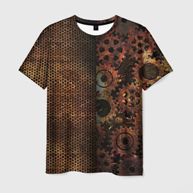 Мужская футболка 3D с принтом Стимпанк в Белгороде, 100% полиэфир | прямой крой, круглый вырез горловины, длина до линии бедер | винтаж | метал | метка | ржавчина | шестерни