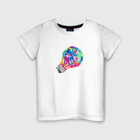 Детская футболка хлопок с принтом Лампочка в Белгороде, 100% хлопок | круглый вырез горловины, полуприлегающий силуэт, длина до линии бедер | Тематика изображения на принте: акварель | лампочка | мазки кистью | рисунок | цвета