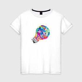 Женская футболка хлопок с принтом Лампочка в Белгороде, 100% хлопок | прямой крой, круглый вырез горловины, длина до линии бедер, слегка спущенное плечо | акварель | лампочка | мазки кистью | рисунок | цвета
