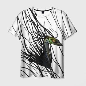 Мужская футболка 3D с принтом Creature в Белгороде, 100% полиэфир | прямой крой, круглый вырез горловины, длина до линии бедер | абстракция | белый | динозавр | хищник | черный