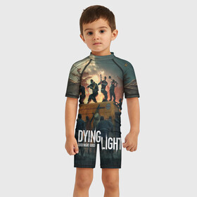 Детский купальный костюм 3D с принтом Dying Light в Белгороде, Полиэстер 85%, Спандекс 15% | застежка на молнии на спине | dying light | dying light 2 | game | games | zomby | апокалипсис | даинг лайт | два | дуинг лайт | зомби | зомби апокалипсис | игра | игры