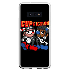 Чехол для Samsung S10E с принтом CUP FICTION в Белгороде, Силикон | Область печати: задняя сторона чехла, без боковых панелей | art | cartoon | cup | cuphead | devil | dice | fiction | game | king | mugman | pulp | the | арт | бос | босс | голова | демон | дьявол | игра | капхед | криминальное | магмен | мультик | мультфильм | платформер | чаша | чашка | человек | черт 