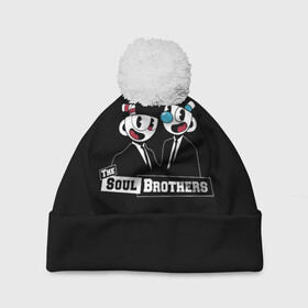 Шапка 3D c помпоном с принтом The Soul Brothers в Белгороде, 100% полиэстер | универсальный размер, печать по всей поверхности изделия | art | brothers | cartoon | cup | cuphead | devil | dice | game | king | mugman | soul | the | арт | бос | босс | братья | голова | демон | душа | дьявол | игра | капхед | магмен | мультик | мультфильм | платформер | чаша | чашка | человек | чер