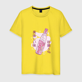 Мужская футболка хлопок с принтом Японский лимонад в Белгороде, 100% хлопок | прямой крой, круглый вырез горловины, длина до линии бедер, слегка спущенное плечо. | japan | japanese | juice | lemonade | pink | soda | strawberry | water | вода | газировка | джюс | иероглифы | кандзи | катакана | клубника | напиток | розовый цвет | символы | сода | содовая | сок | токио | хирагана | япония