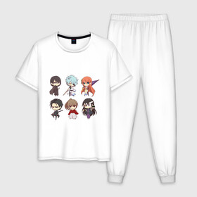 Мужская пижама хлопок с принтом Gintama Characters в Белгороде, 100% хлопок | брюки и футболка прямого кроя, без карманов, на брюках мягкая резинка на поясе и по низу штанин
 | anime | ginatama | manga | аниме | гинтама | друзья | манга
