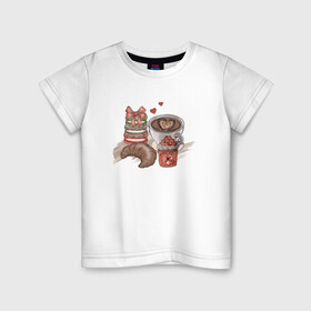 Детская футболка хлопок с принтом Завтрак мечты в Белгороде, 100% хлопок | круглый вырез горловины, полуприлегающий силуэт, длина до линии бедер | Тематика изображения на принте: варенье | кофе | круассан | макарон | макарун